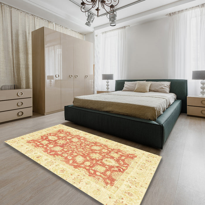 Machine Washable Abstract Sun Yellow Rug in a Bedroom, wshabs2956