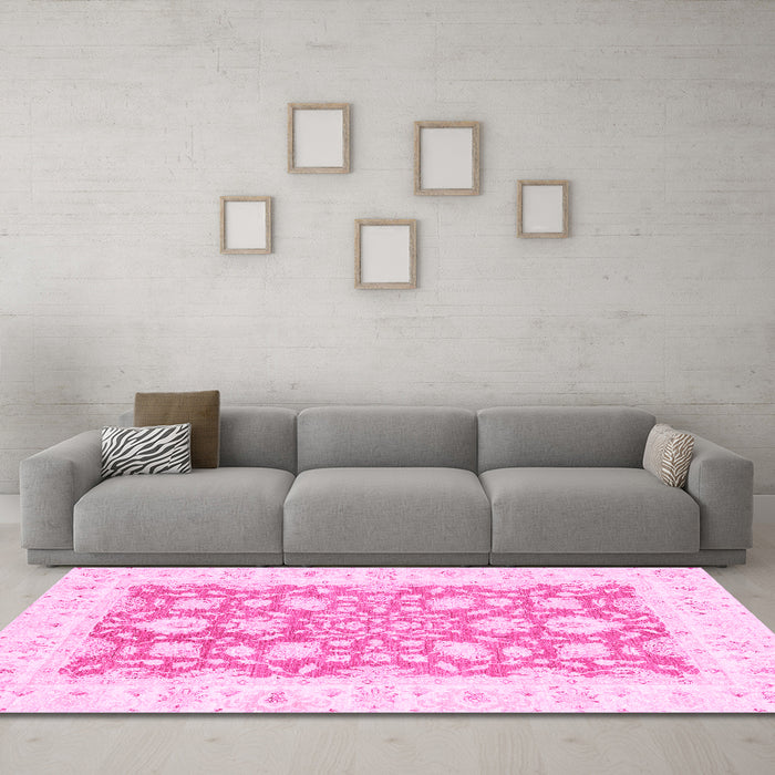 Machine Washable Oriental Pink Traditional Rug in a Living Room, wshabs2956pnk