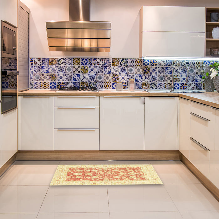 Abstract Sun Yellow Oriental Rug in a Kitchen, abs2956