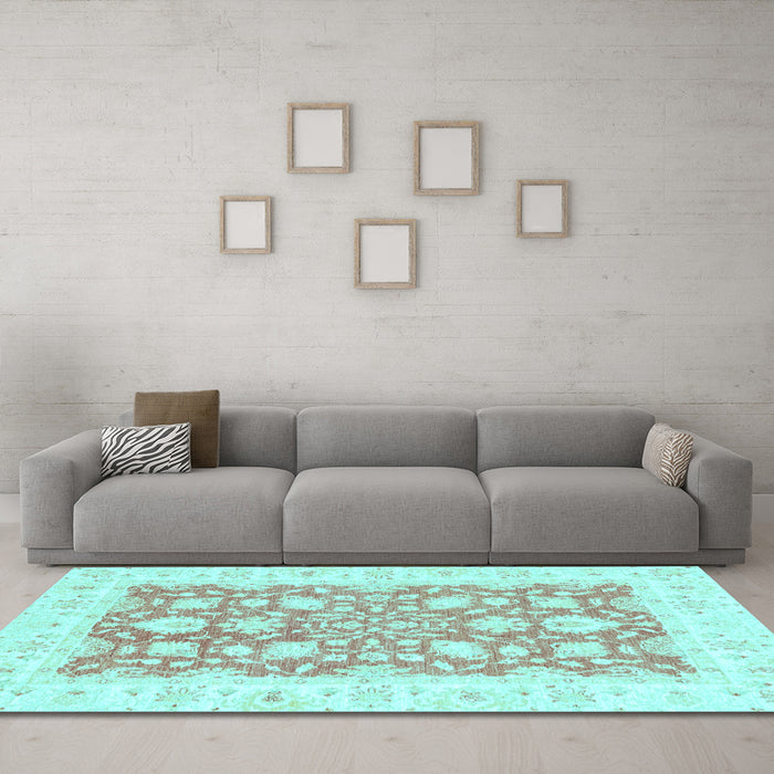Machine Washable Oriental Light Blue Traditional Rug in a Living Room, wshabs2956lblu