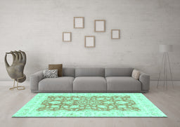 Machine Washable Oriental Turquoise Traditional Area Rugs in a Living Room,, wshabs2956turq