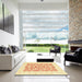 Square Abstract Sun Yellow Oriental Rug in a Living Room, abs2956