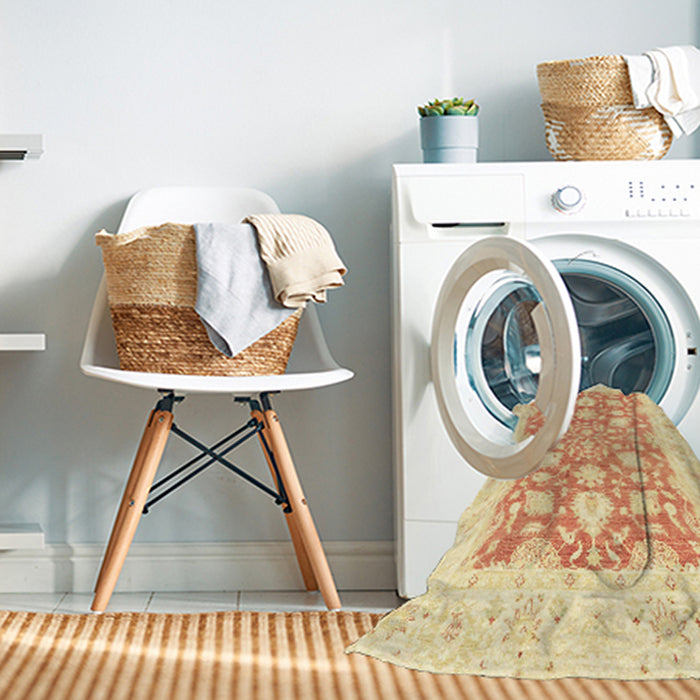 Machine Washable Abstract Sun Yellow Rug in a Washing Machine, wshabs2956