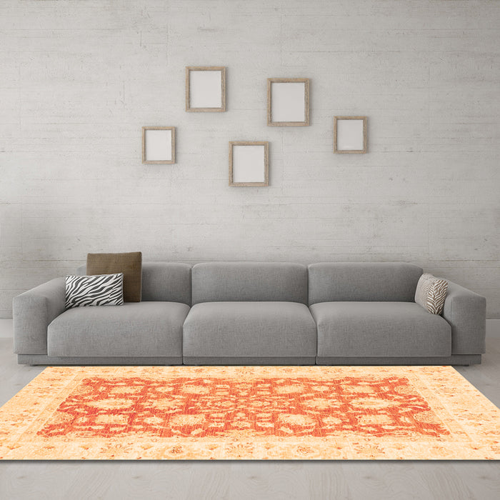 Machine Washable Oriental Orange Traditional Area Rugs in a Living Room, wshabs2956org