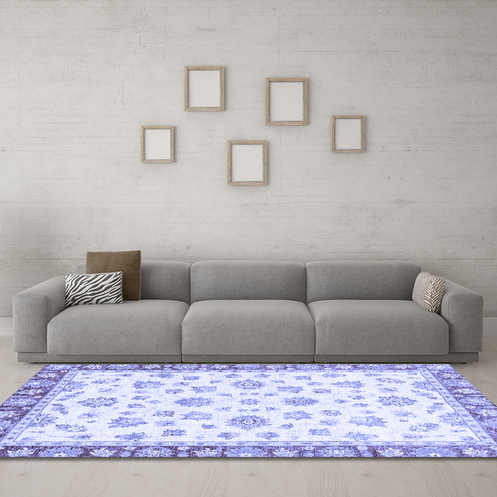 Machine Washable Oriental Blue Traditional Rug in a Living Room, wshabs2957blu