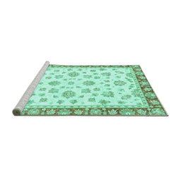 Sideview of Machine Washable Oriental Turquoise Traditional Area Rugs, wshabs2957turq
