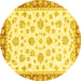 Round Machine Washable Oriental Yellow Traditional Rug, wshabs2957yw