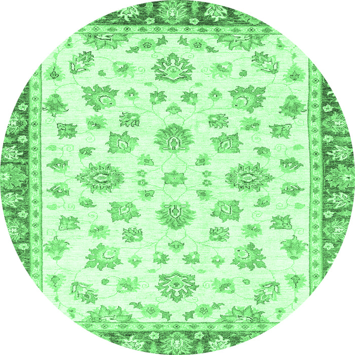 Round Machine Washable Oriental Emerald Green Traditional Area Rugs, wshabs2957emgrn