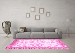 Machine Washable Oriental Pink Traditional Rug in a Living Room, wshabs2957pnk