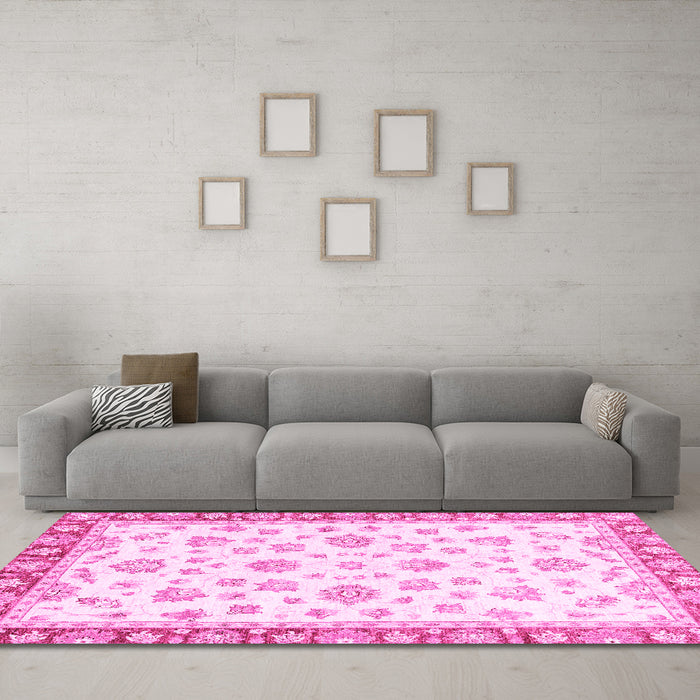 Machine Washable Oriental Pink Traditional Rug in a Living Room, wshabs2957pnk