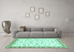 Machine Washable Oriental Turquoise Traditional Area Rugs in a Living Room,, wshabs2957turq