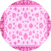 Round Machine Washable Oriental Pink Traditional Rug, wshabs2957pnk