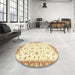 Round Machine Washable Abstract Yellow Rug in a Office, wshabs2957