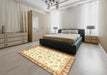 Abstract Yellow Oriental Rug in a Bedroom, abs2957