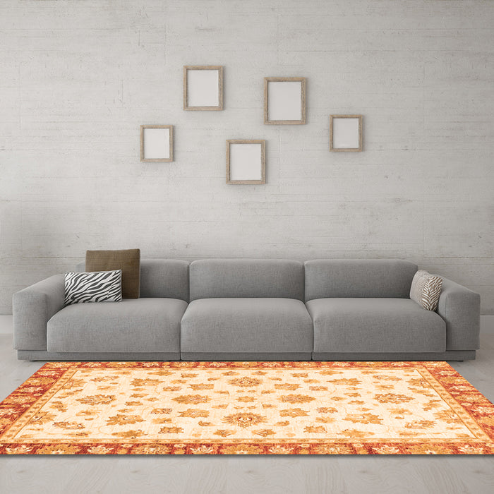 Machine Washable Oriental Orange Traditional Area Rugs in a Living Room, wshabs2957org