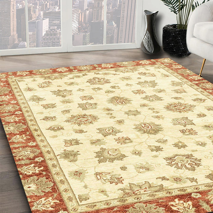 Machine Washable Abstract Yellow Rug in a Family Room, wshabs2957
