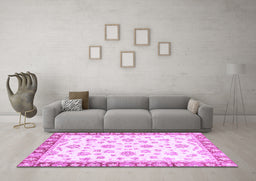 Machine Washable Oriental Purple Traditional Area Rugs in a Living Room, wshabs2957pur