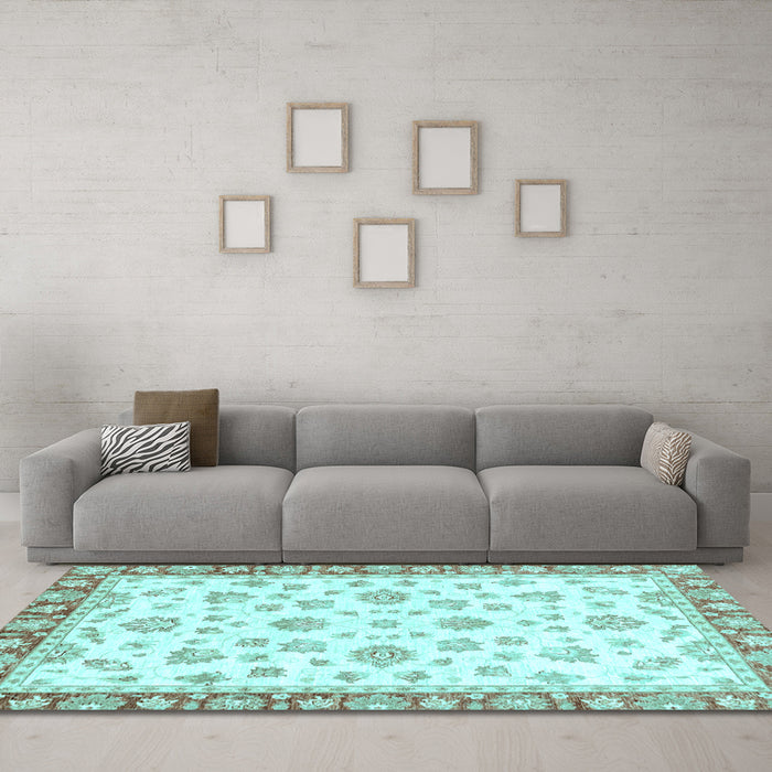 Machine Washable Oriental Light Blue Traditional Rug in a Living Room, wshabs2957lblu