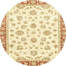 Round Abstract Yellow Oriental Rug, abs2957