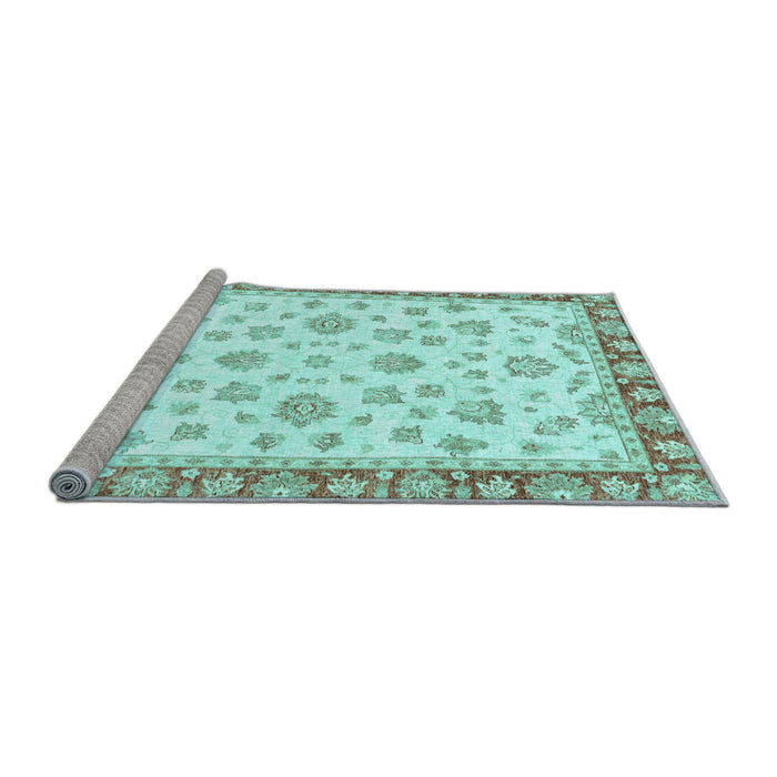 Sideview of Machine Washable Oriental Light Blue Traditional Rug, wshabs2957lblu