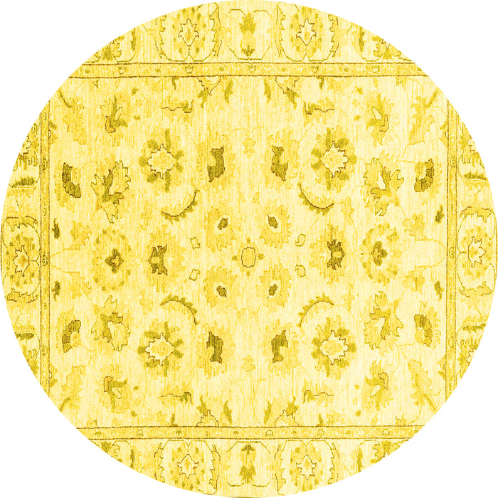 Round Machine Washable Oriental Yellow Traditional Rug, wshabs2958yw