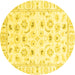 Round Machine Washable Oriental Yellow Traditional Rug, wshabs2958yw