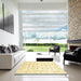 Square Abstract Chrome Gold Yellow Oriental Rug in a Living Room, abs2958