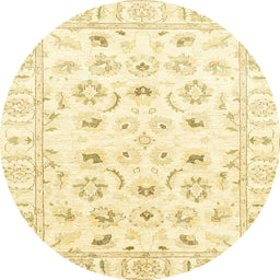 Round Abstract Chrome Gold Yellow Oriental Rug, abs2958