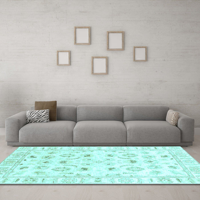 Machine Washable Oriental Light Blue Traditional Rug in a Living Room, wshabs2958lblu