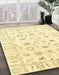 Abstract Chrome Gold Yellow Oriental Rug in Family Room, abs2958