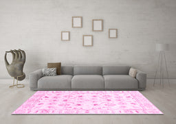 Machine Washable Oriental Pink Traditional Rug in a Living Room, wshabs2958pnk