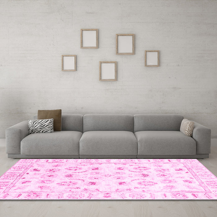 Machine Washable Oriental Pink Traditional Rug in a Living Room, wshabs2958pnk