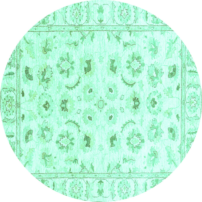 Round Machine Washable Oriental Turquoise Traditional Area Rugs, wshabs2958turq
