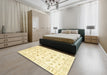 Abstract Chrome Gold Yellow Oriental Rug in a Bedroom, abs2958