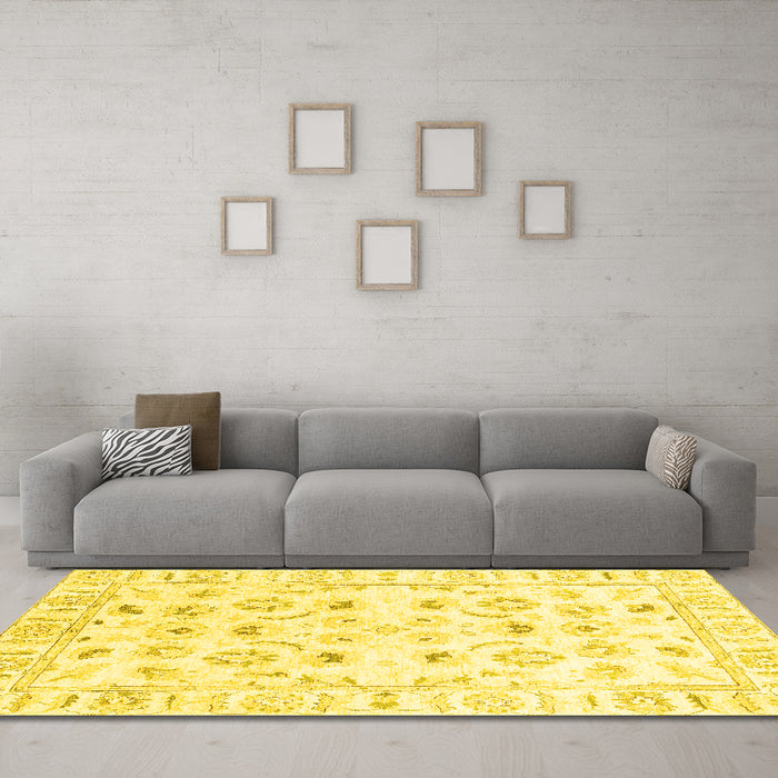 Machine Washable Oriental Yellow Traditional Rug in a Living Room, wshabs2958yw
