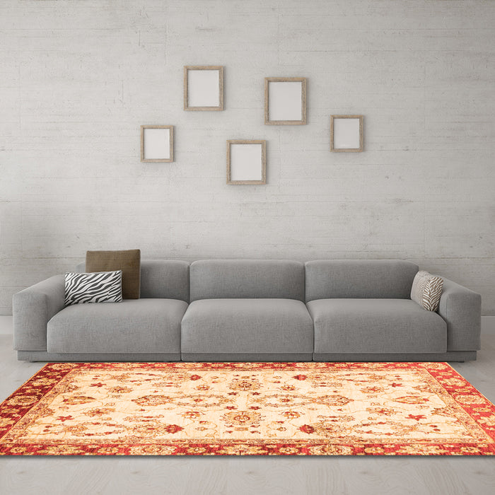 Machine Washable Oriental Orange Traditional Area Rugs in a Living Room, wshabs2959org