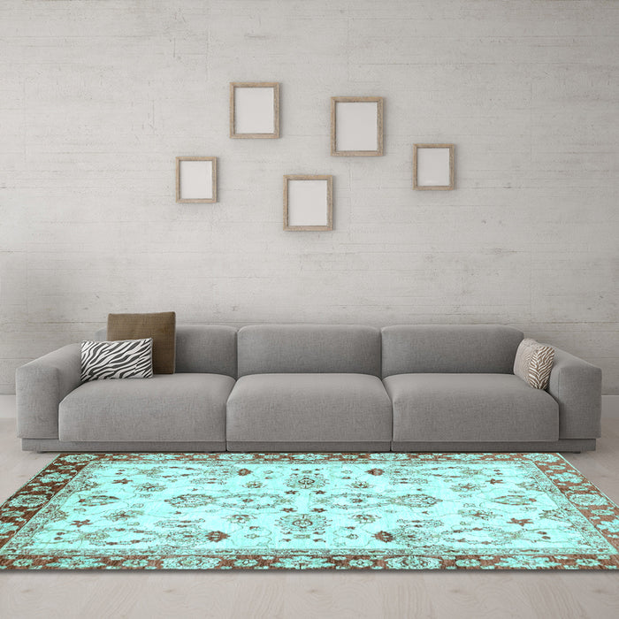 Machine Washable Oriental Light Blue Traditional Rug in a Living Room, wshabs2959lblu