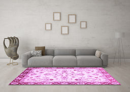 Machine Washable Oriental Purple Traditional Area Rugs in a Living Room, wshabs2959pur