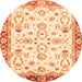 Round Machine Washable Oriental Orange Traditional Area Rugs, wshabs2959org