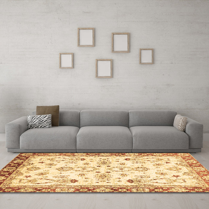 Machine Washable Oriental Brown Traditional Rug in a Living Room,, wshabs2959brn