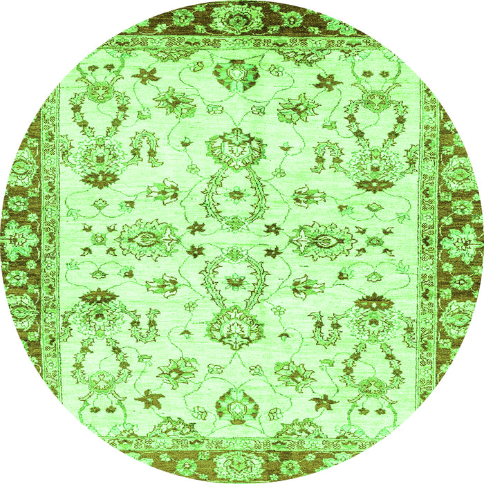 Round Machine Washable Oriental Green Traditional Area Rugs, wshabs2959grn