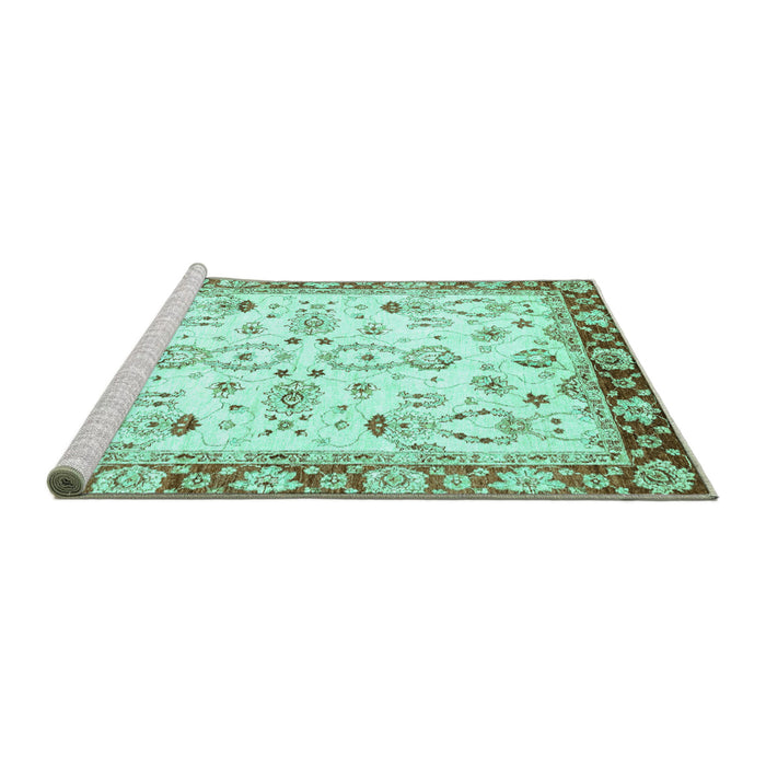 Sideview of Machine Washable Oriental Turquoise Traditional Area Rugs, wshabs2959turq