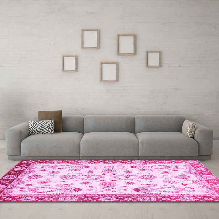 Machine Washable Oriental Pink Traditional Rug in a Living Room, wshabs2959pnk