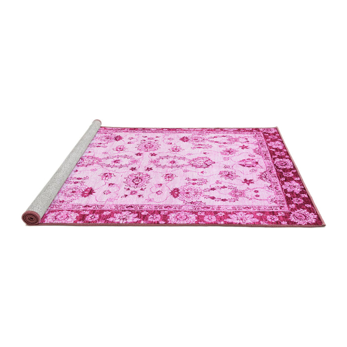 Sideview of Machine Washable Oriental Pink Traditional Rug, wshabs2959pnk