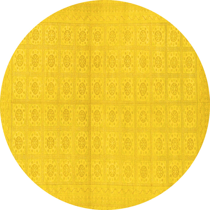Round Machine Washable Oriental Yellow Modern Rug, wshabs295yw