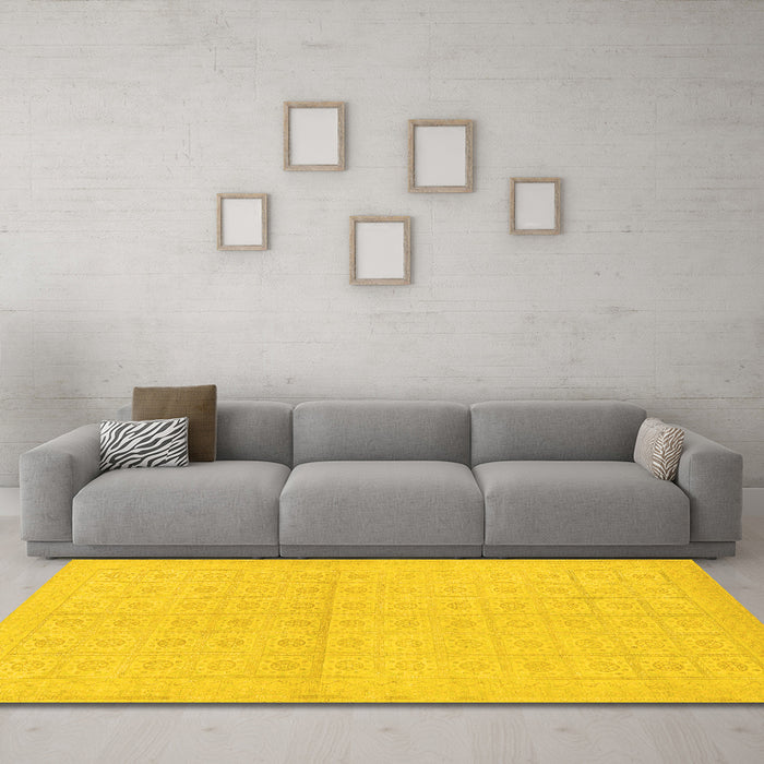 Machine Washable Oriental Yellow Modern Rug in a Living Room, wshabs295yw