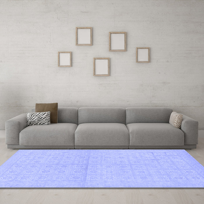 Machine Washable Oriental Blue Modern Rug in a Living Room, wshabs295blu