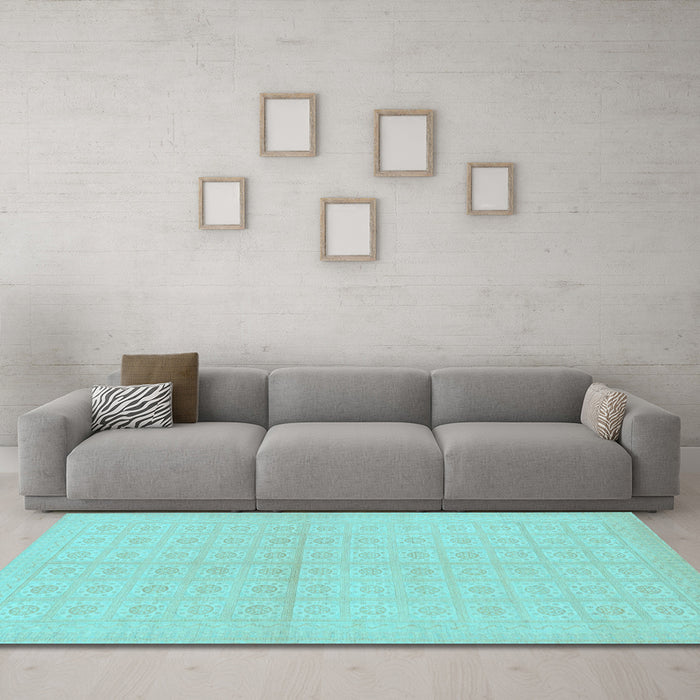 Machine Washable Oriental Light Blue Modern Rug in a Living Room, wshabs295lblu