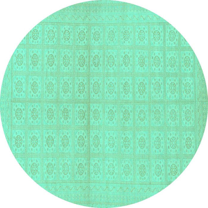 Round Machine Washable Oriental Turquoise Modern Area Rugs, wshabs295turq