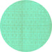 Round Machine Washable Oriental Turquoise Modern Area Rugs, wshabs295turq